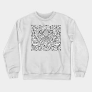 Grayscale Aesthetic Extraterrestrial Gray Man Engraving - Black and White Fractal Artwork Crewneck Sweatshirt